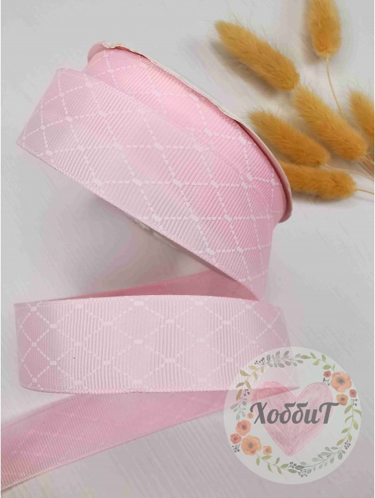 Лента репсовая с рисунком "Ромбики" 2,5см. (розовый)